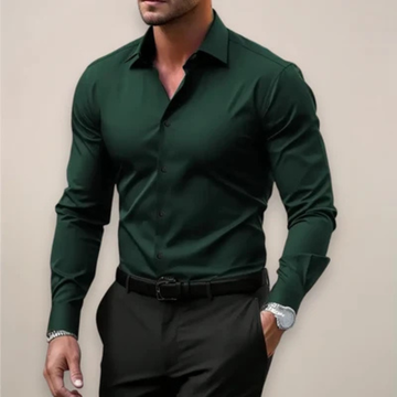 Chemise homme à coupe ajustée, manches longues, boutons sur le devant, col pointu