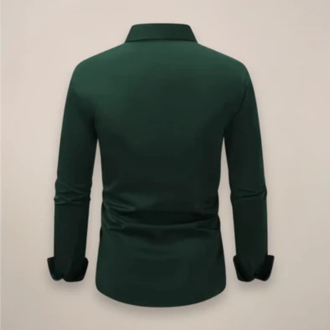 Chemise homme à coupe ajustée, manches longues, boutons sur le devant, col pointu
