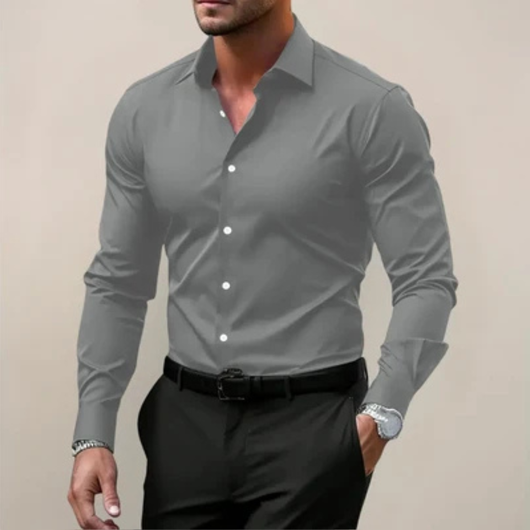 Chemise homme à coupe ajustée, manches longues, boutons sur le devant, col pointu