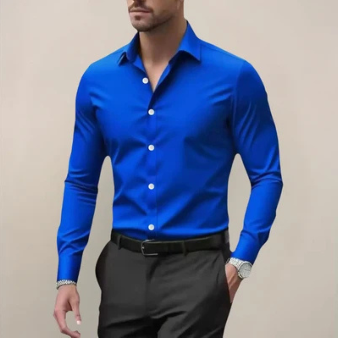 Chemise homme à coupe ajustée, manches longues, boutons sur le devant, col pointu