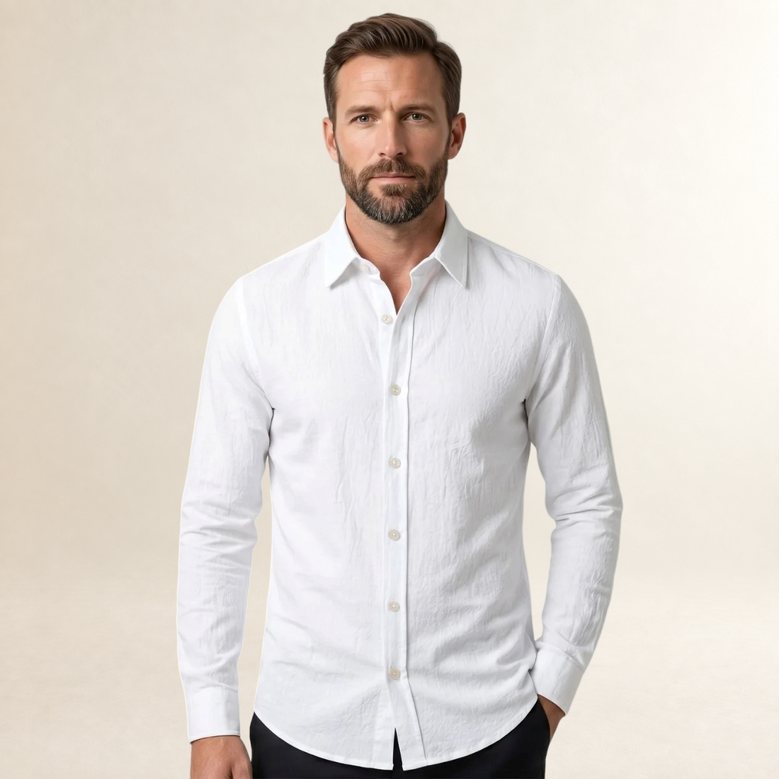 Chemise homme à manches longues à bouton, coupe ajustée
