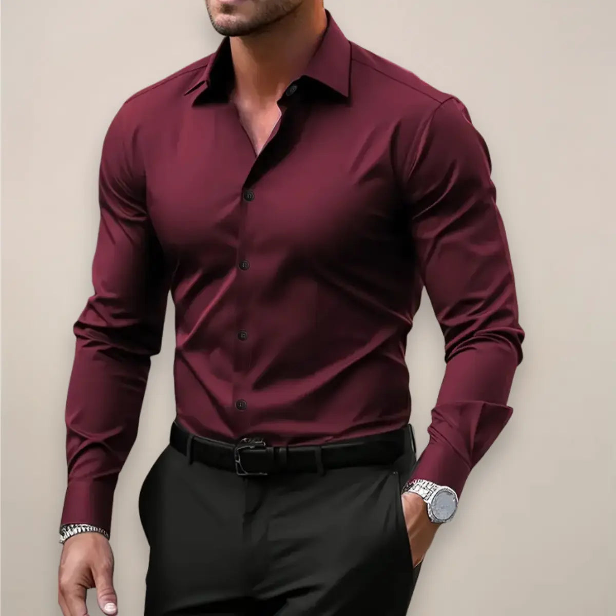Chemise homme à manches longues, boutons et coupe slim