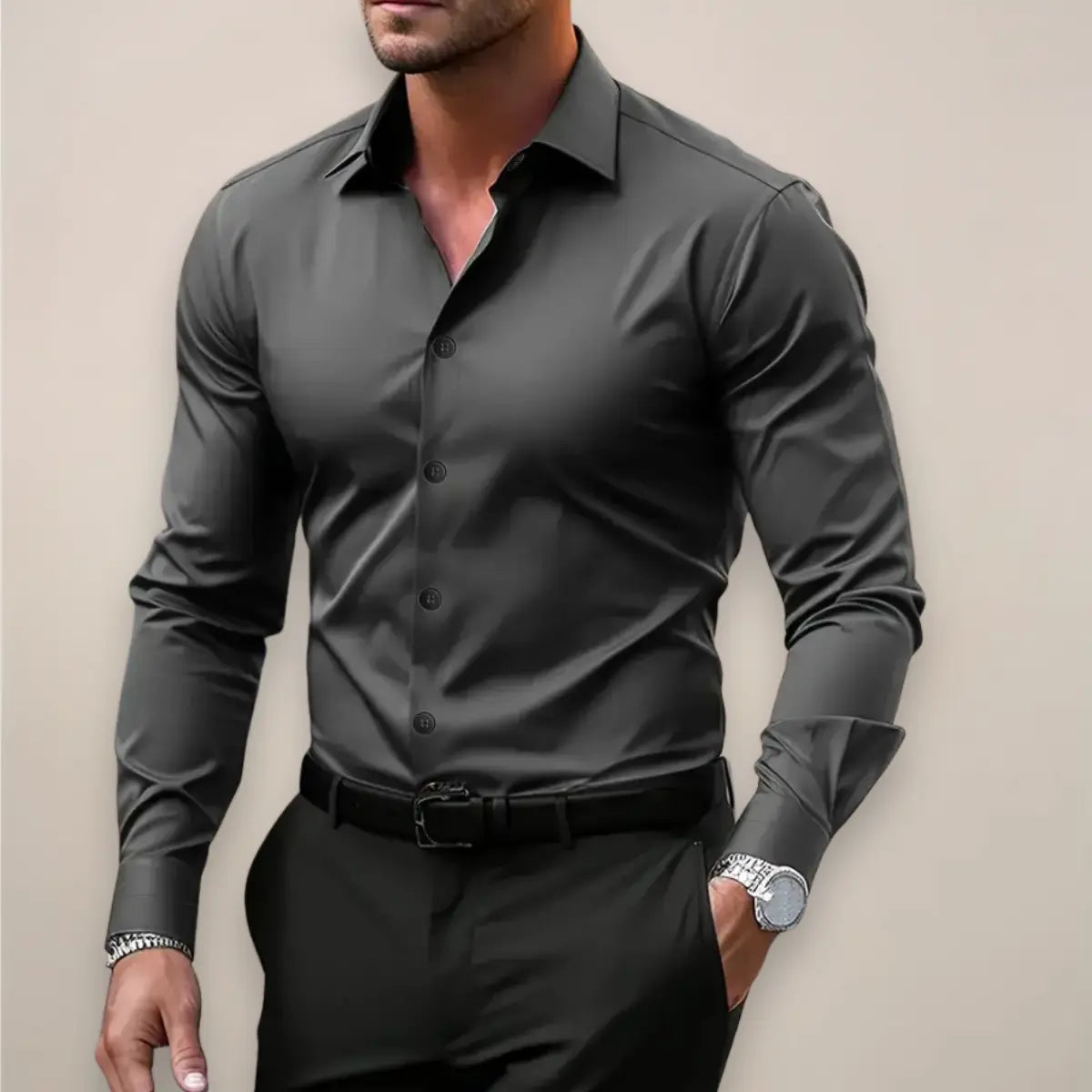 Chemise homme à manches longues, boutons et coupe slim