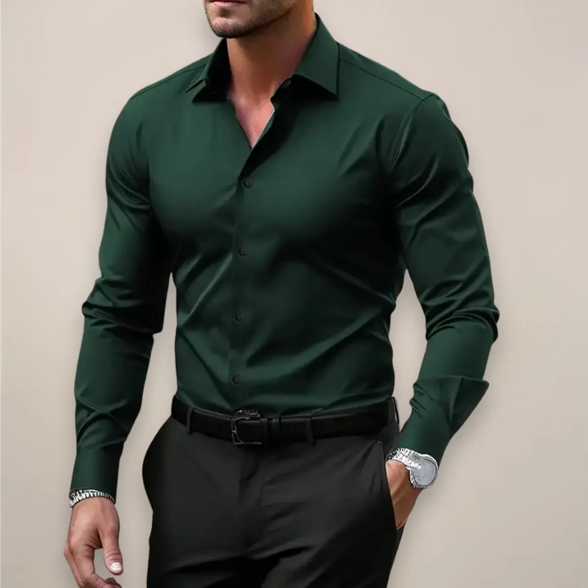 Chemise homme à manches longues, boutons et coupe slim