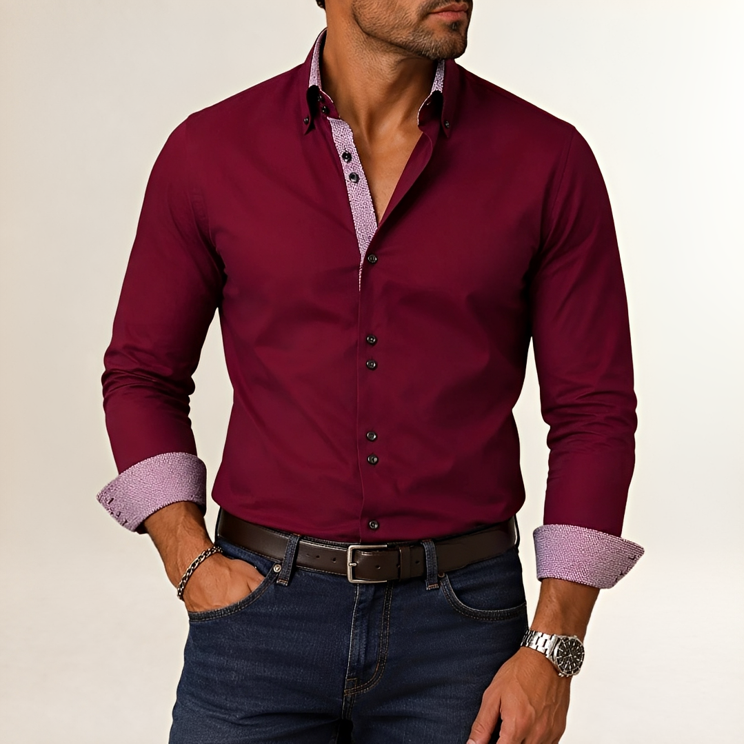 Chemise homme à manches longues coupe ajustée avec contraste et col structuré
