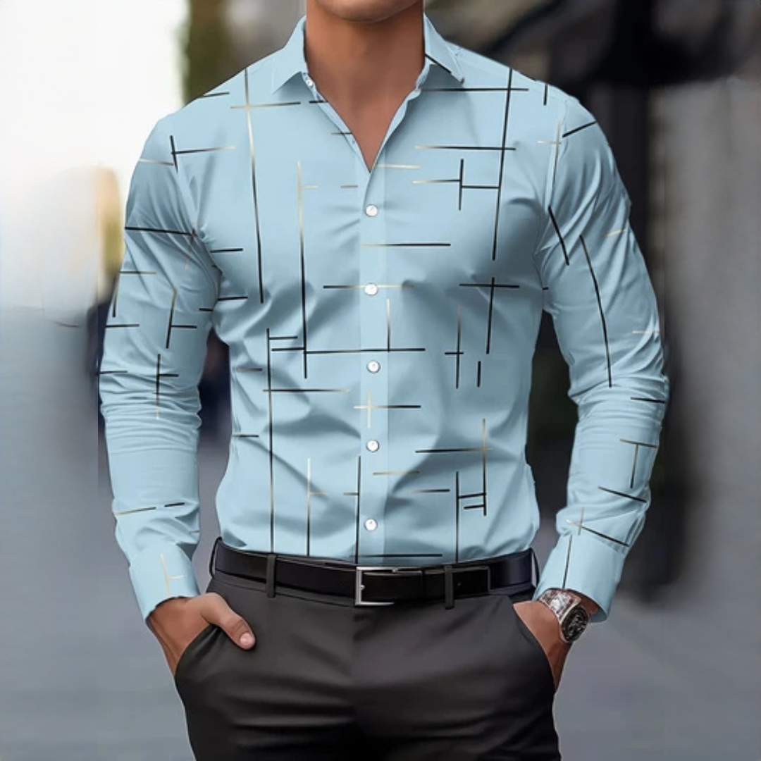 Chemise homme à manches longues à motif géométrique, col (pointe étroite) et fermeture boutonnée