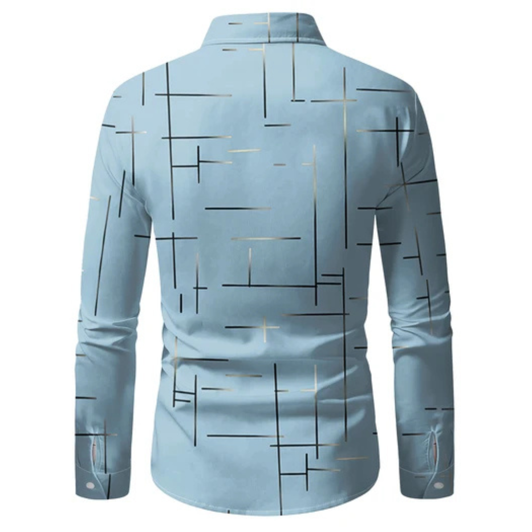 Chemise homme à manches longues à motif géométrique, col (pointe étroite) et fermeture boutonnée