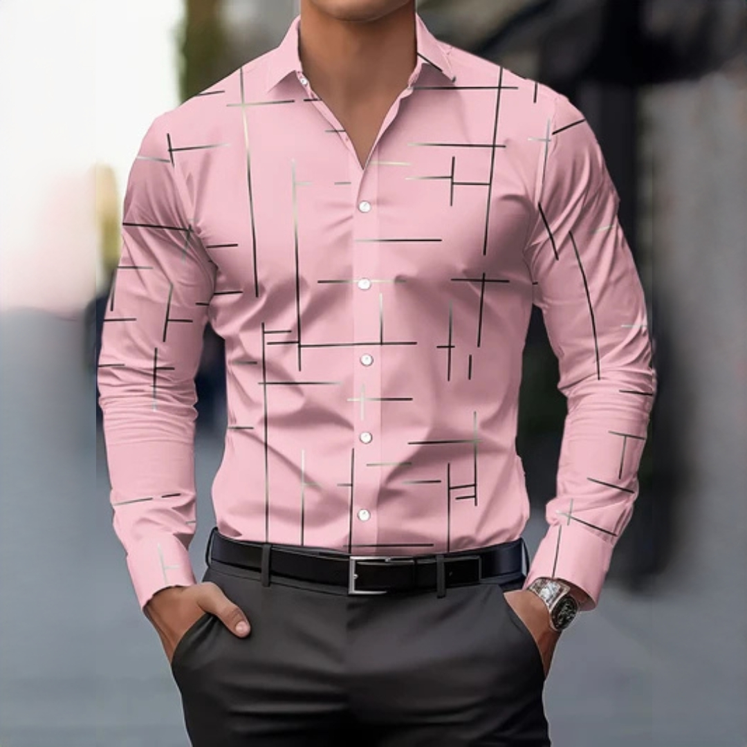 Chemise homme à manches longues à motif géométrique, col (pointe étroite) et fermeture boutonnée