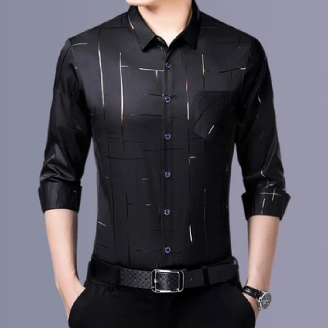 Chemise homme à manches longues à motif géométrique, col (pointe étroite) et fermeture boutonnée