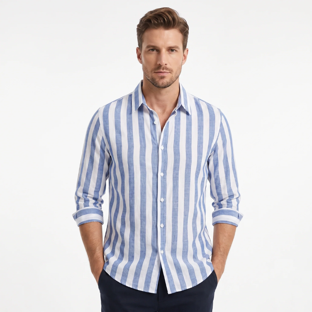 Chemise homme à rayures verticales - col évasé, poignet