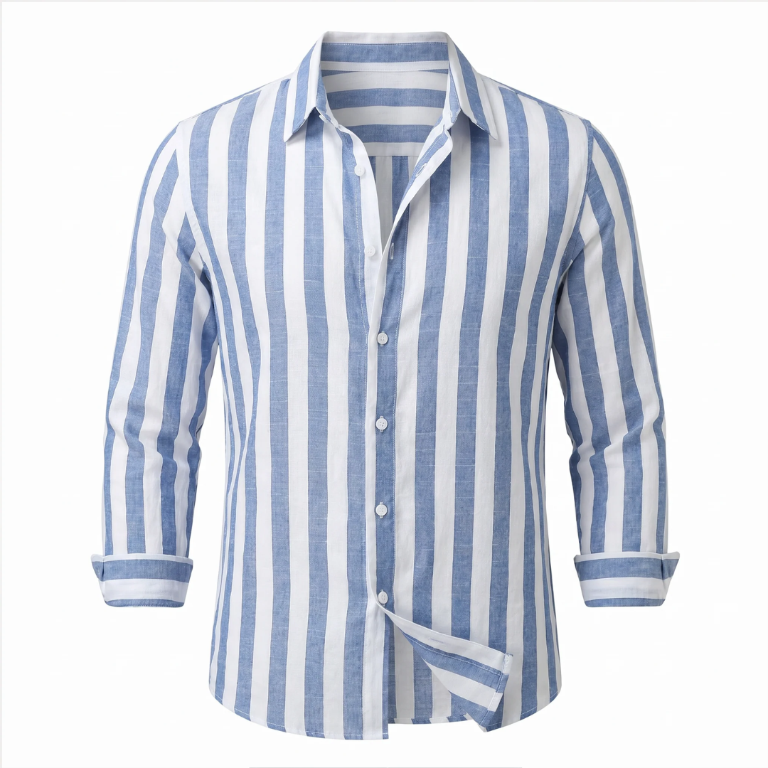 Chemise homme à rayures verticales - col évasé, poignet