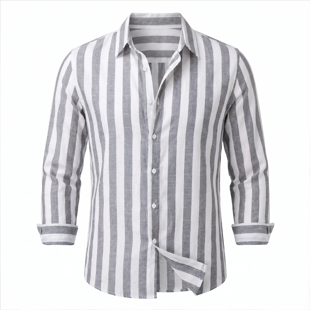 Chemise homme à rayures verticales - col évasé, poignet