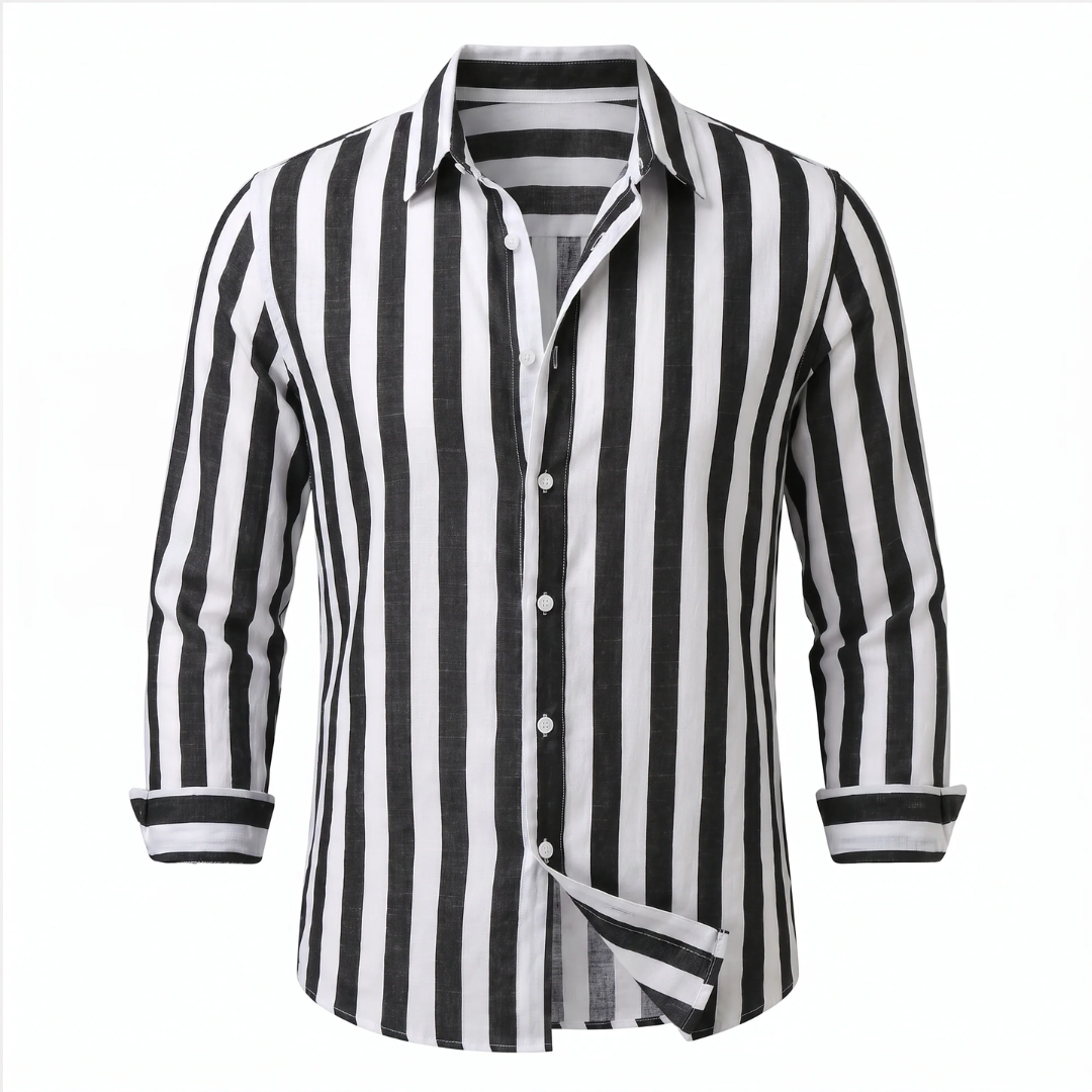 Chemise homme à rayures verticales - col évasé, poignet