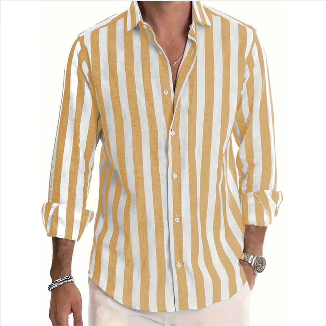 Chemise homme à rayures verticales - col évasé, poignet