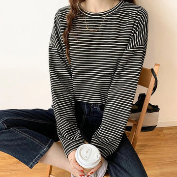 Chemise à manches longues pour femmes à rayures coupe décontractée