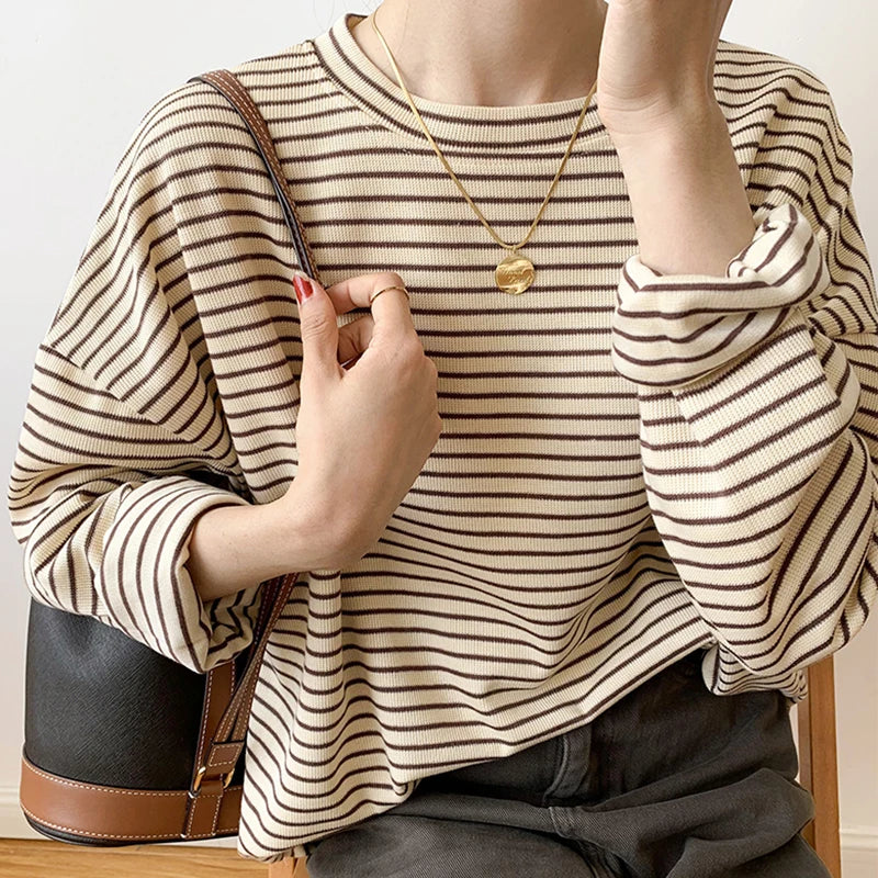 Chemise à manches longues pour femmes à rayures coupe décontractée