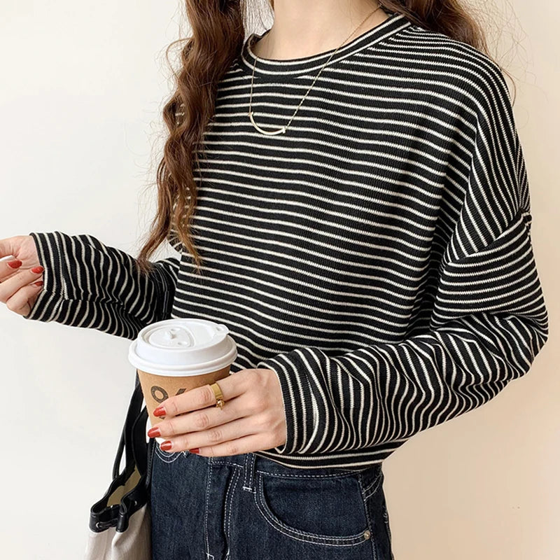 Chemise à manches longues pour femmes à rayures coupe décontractée