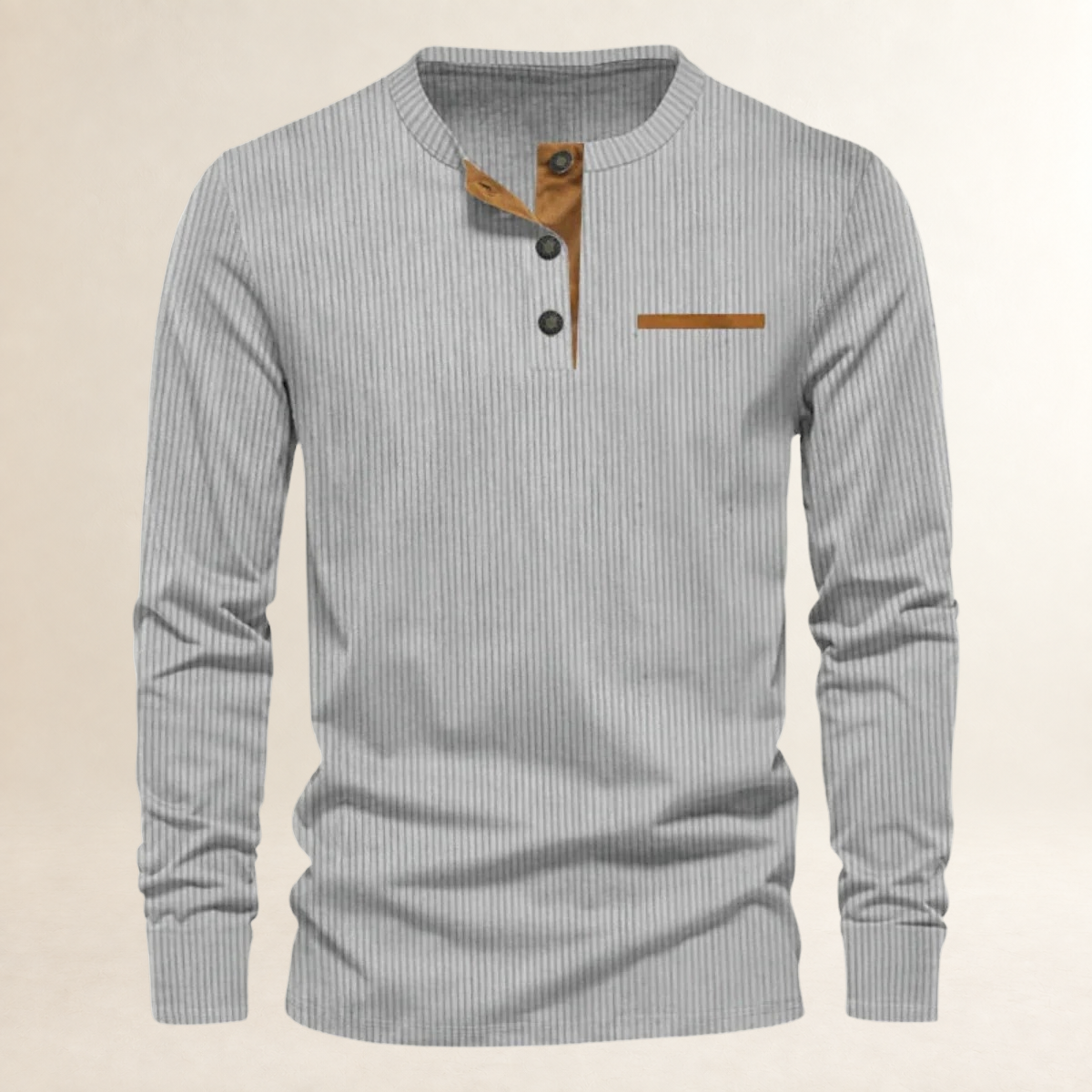 Chemise à manches longues pour homme à col rond et patte de boutonnage