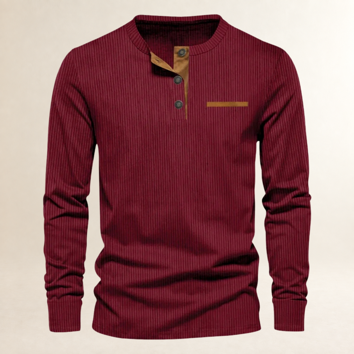 Chemise à manches longues pour homme à col rond et patte de boutonnage