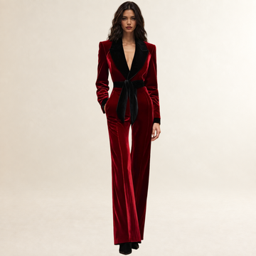 Combinaison femme à col revers ceinturée coupe large