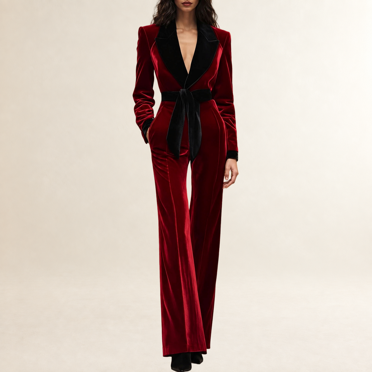 Combinaison femme à col revers ceinturée coupe large