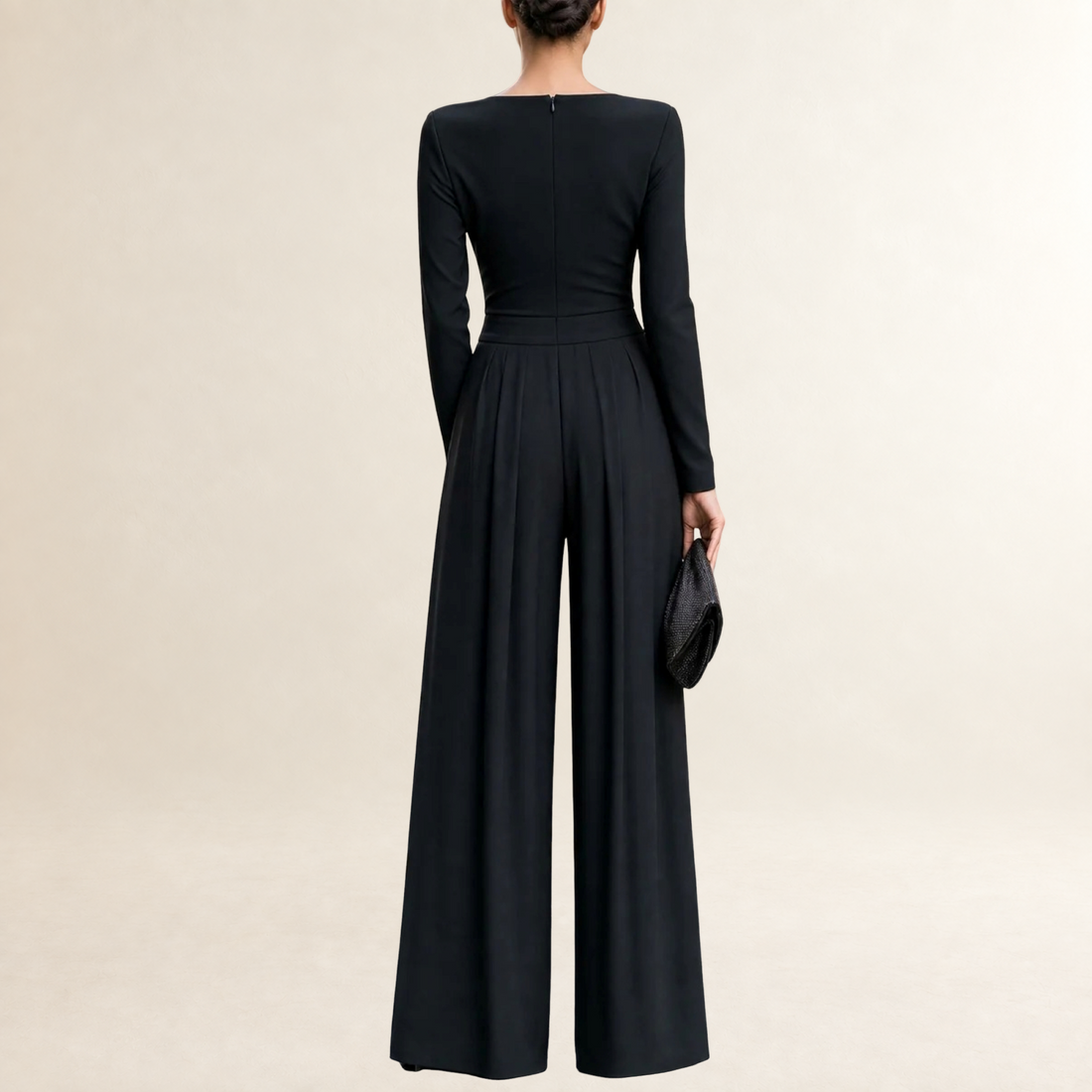 Combinaison longue femme à manches longues, encolure bateau, pantalon large