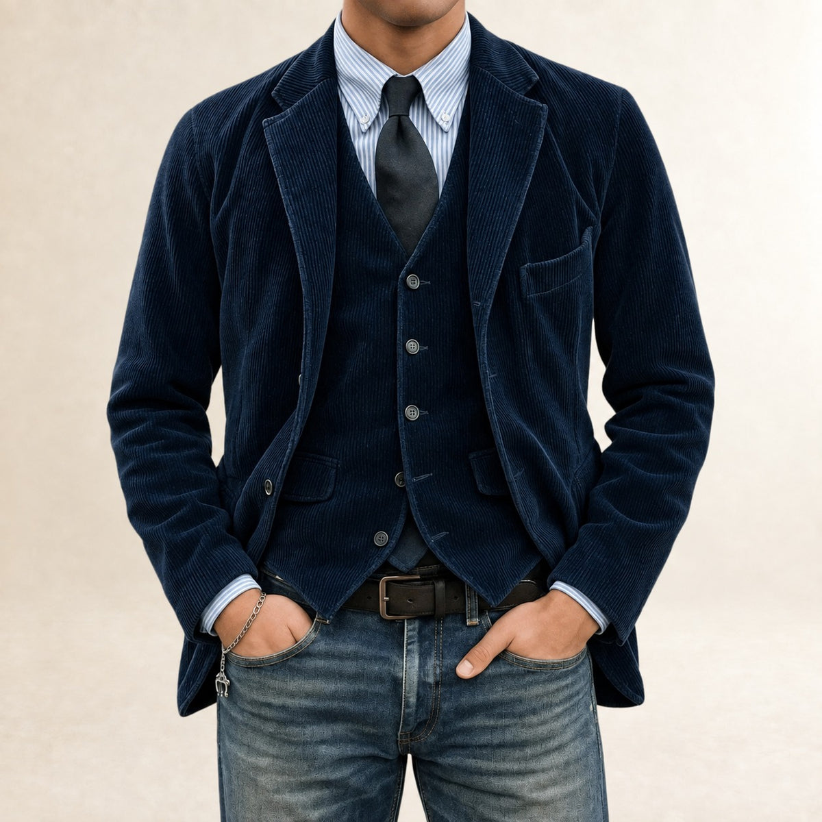 Costume pour hommes blazer et gilet à fermeture bouton et coupe slim