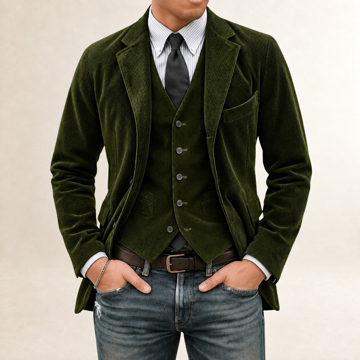 Costume pour hommes blazer et gilet à fermeture bouton et coupe slim