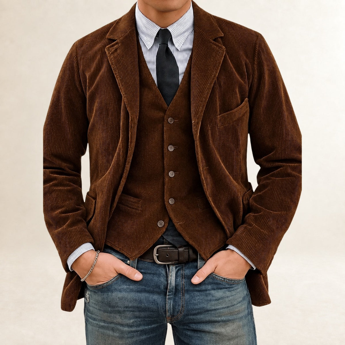 Costume pour hommes blazer et gilet à fermeture bouton et coupe slim