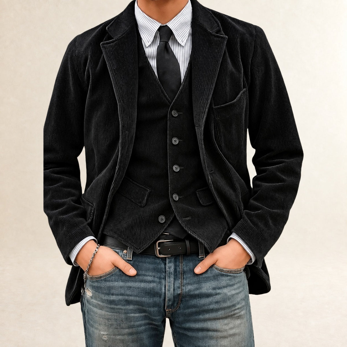 Costume pour hommes blazer et gilet à fermeture bouton et coupe slim