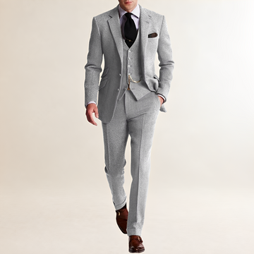 Costume trois pièces homme blazer, gilet et pantalon coupe ajustée