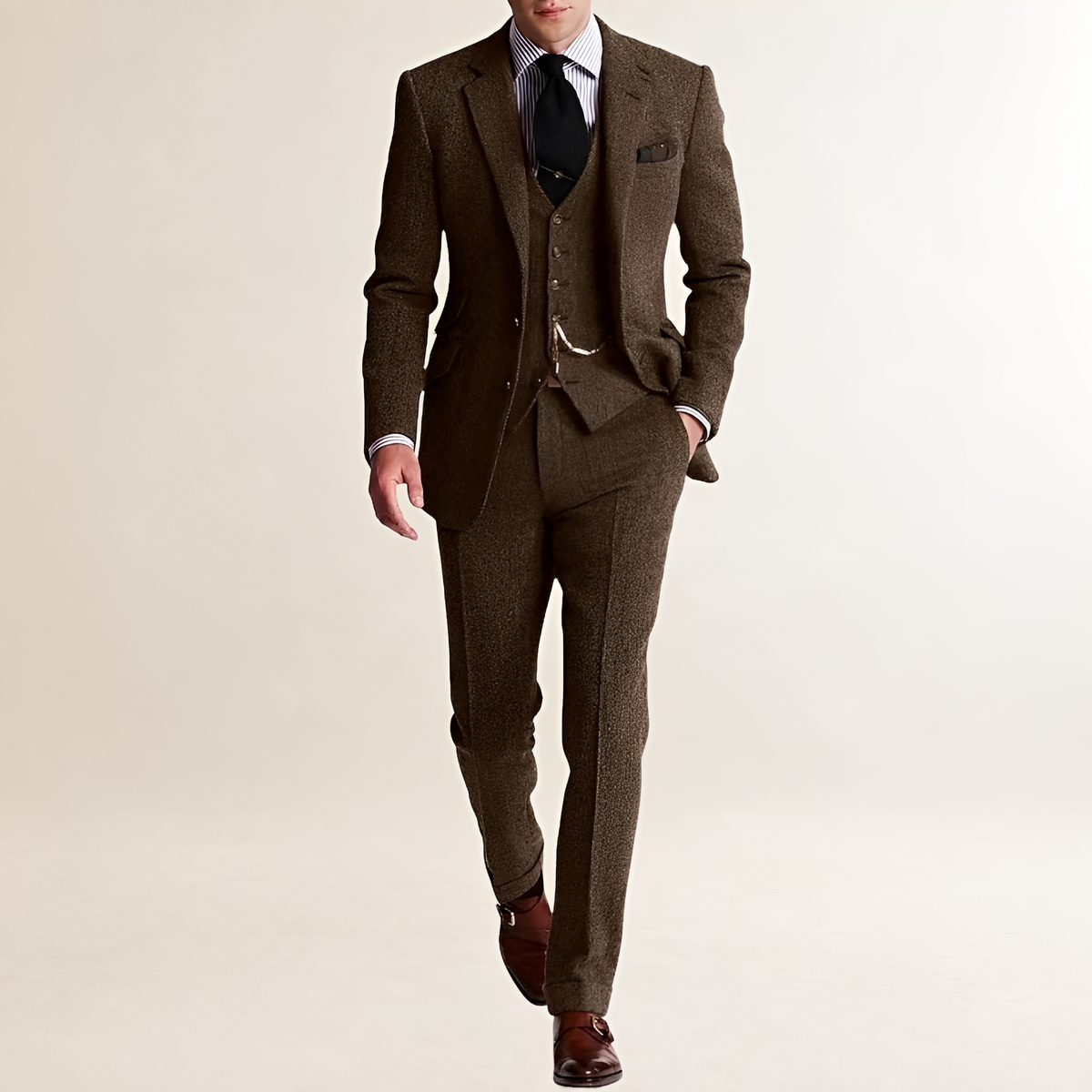 Costume trois pièces homme blazer, gilet et pantalon coupe ajustée