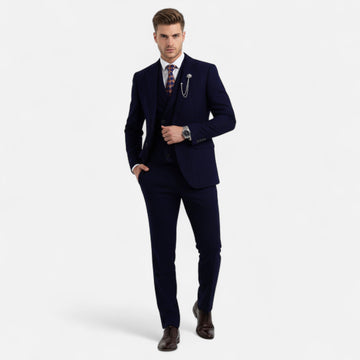 Costume trois pièces homme coupe ajustée avec motif à chevrons et double boutonnage