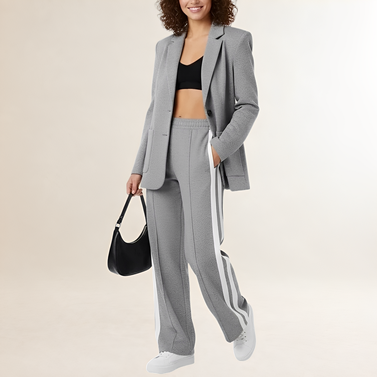 Ensemble athleisure pour femmes blazer et pantalon large à rayures contrastées
