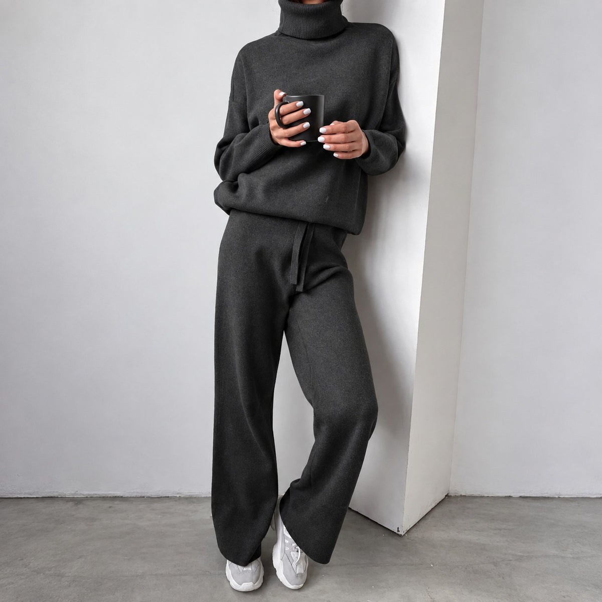Ensemble décontracté pour femmes pull à col roulé et pantalon à jambes larges