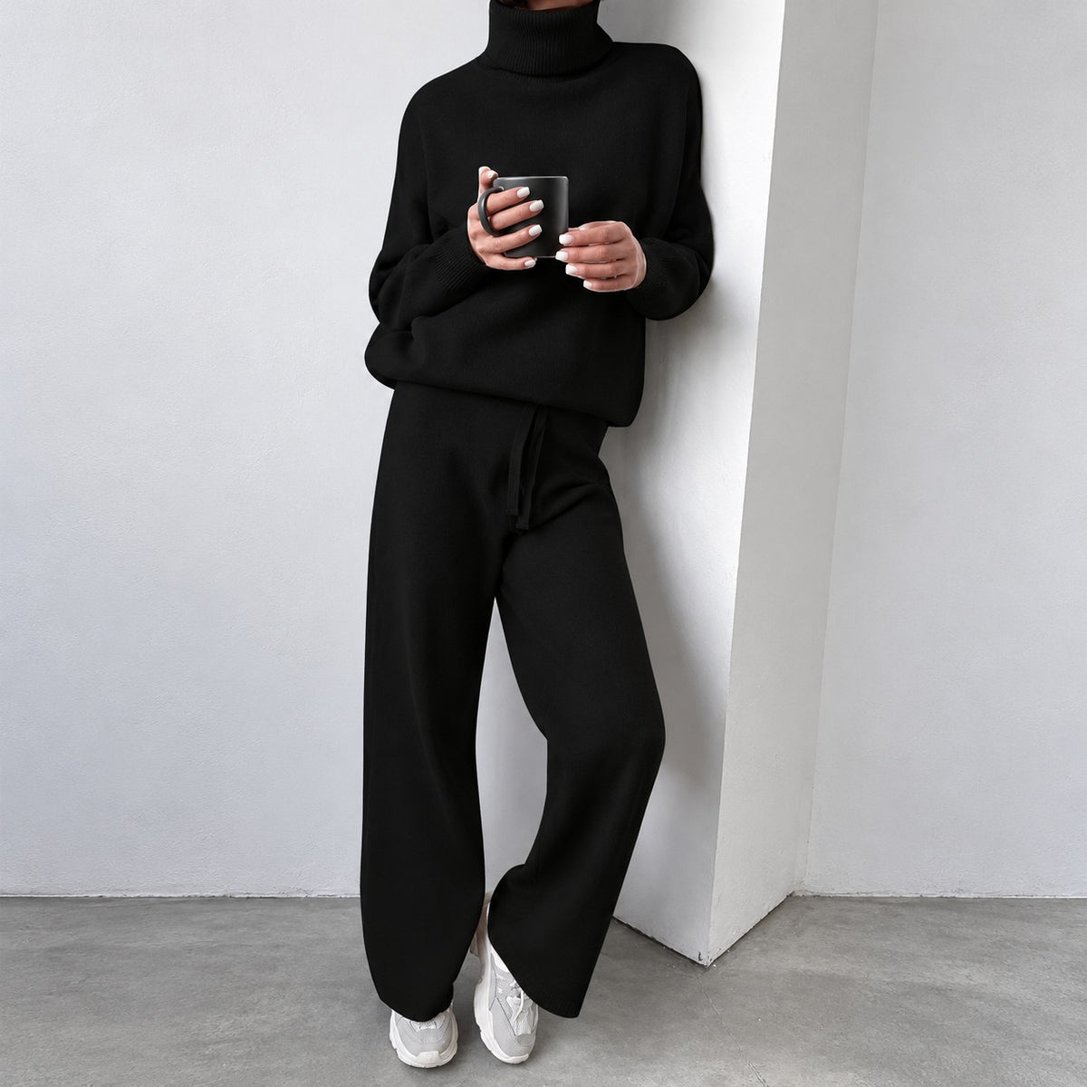 Ensemble décontracté pour femmes pull à col roulé et pantalon à jambes larges
