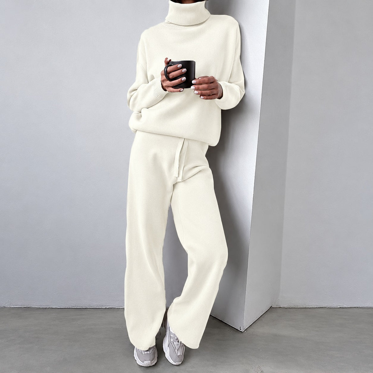 Ensemble décontracté pour femmes pull à col roulé et pantalon à jambes larges