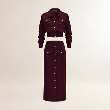 Ensemble de pulls pour femmes cardigan boutonné et jupe midi coupe droite
