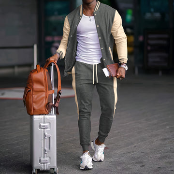 Ensemble de sport pour homme avec veste varsity color block et pantalon jogger - coupe régulière