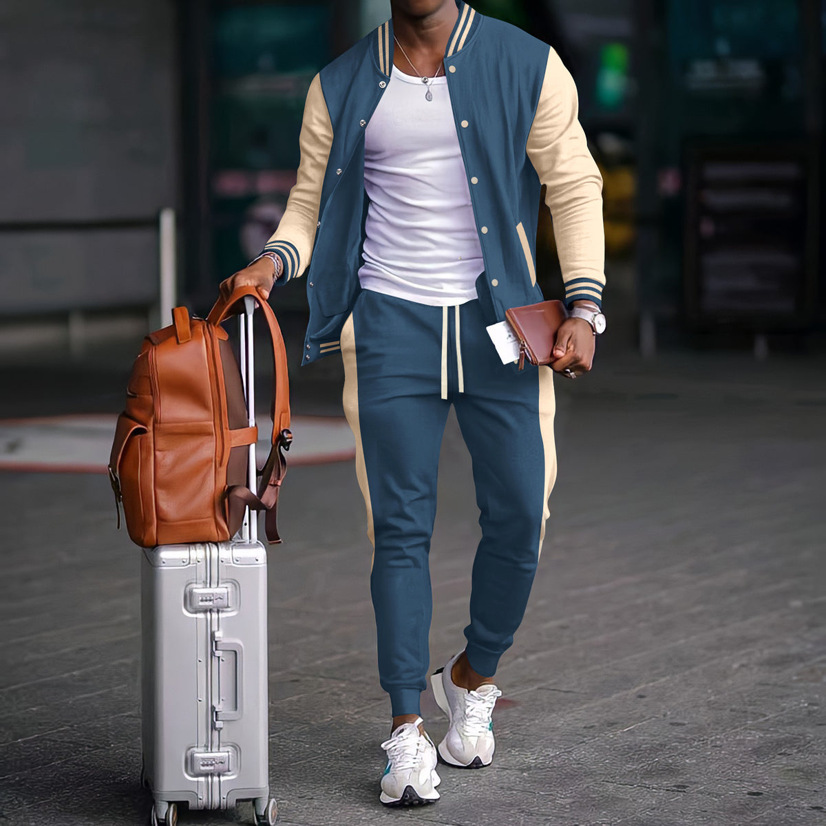 Ensemble de sport pour homme avec veste varsity color block et pantalon jogger - coupe régulière