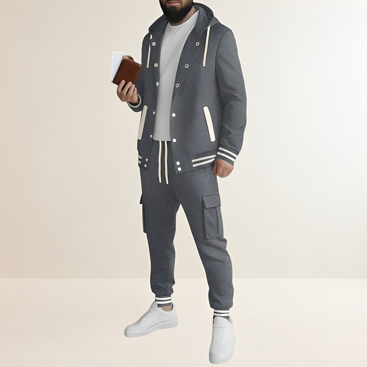 Ensemble de sport pour homme veste à capuche à boutonnière et pantalon cargo