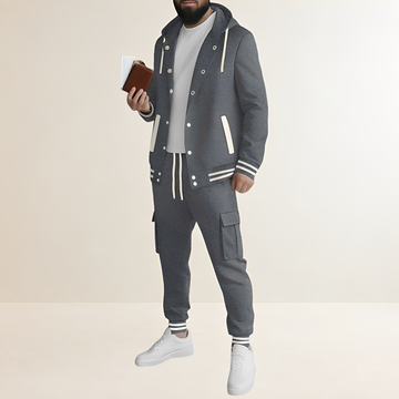 Ensemble de sport pour homme veste à capuche à boutonnière et pantalon cargo