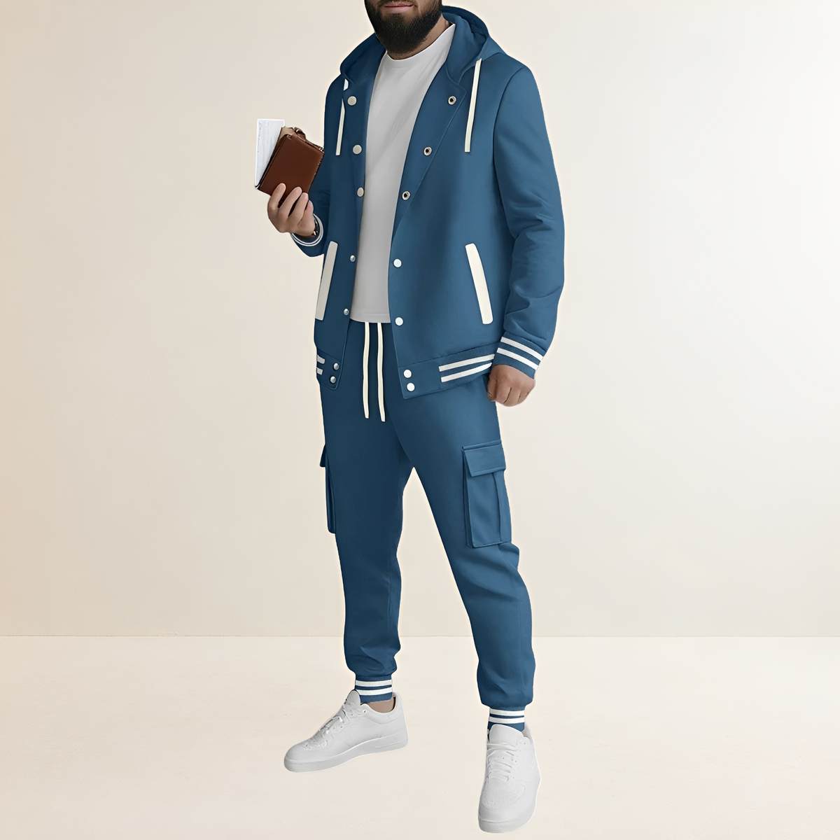 Ensemble de sport pour homme veste à capuche à boutonnière et pantalon cargo
