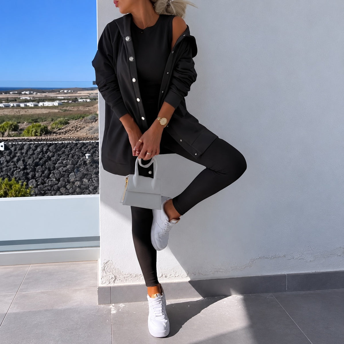 Ensemble femme cardigan à manches longues boutonné et leggings ajustés