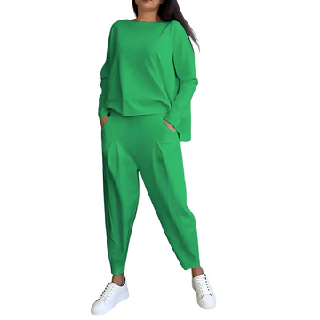Ensemble femme haut à manches longues et pantalon ajusté coupe décontractée