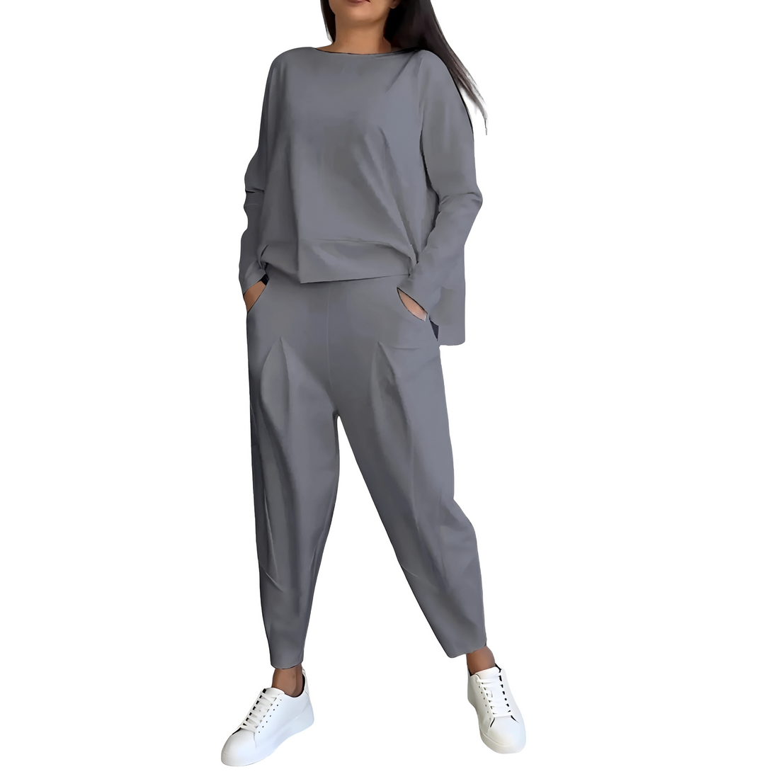 Ensemble femme haut à manches longues et pantalon ajusté coupe décontractée