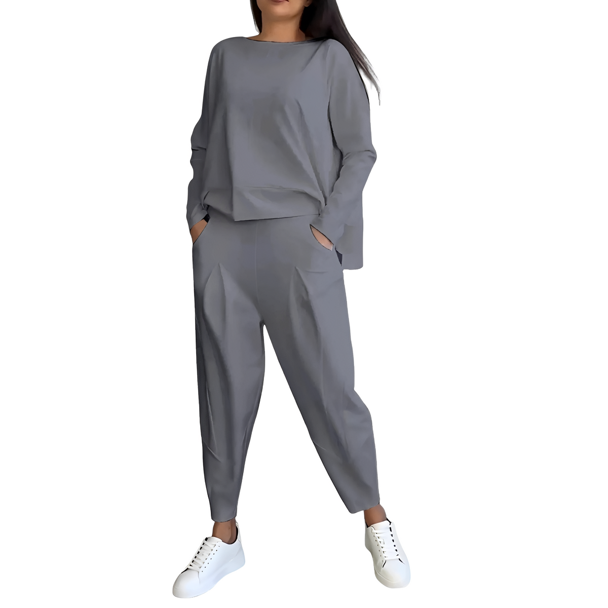 Ensemble femme haut à manches longues et pantalon ajusté coupe décontractée