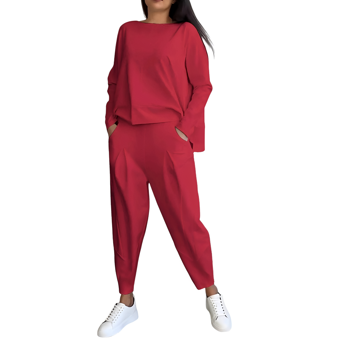 Ensemble femme haut à manches longues et pantalon ajusté coupe décontractée