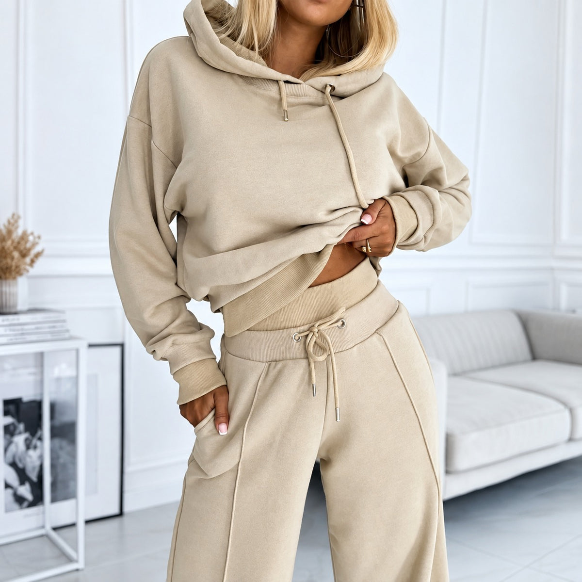 Ensemble femme sweat à capuche et pantalon large coupe décontractée