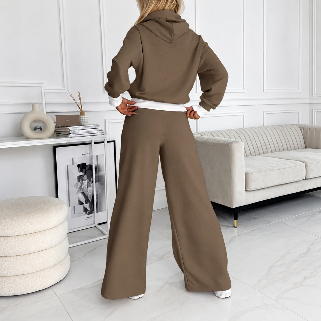 Ensemble femme sweat à capuche et pantalon large coupe décontractée